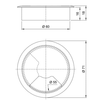 Plastový kabelový průchod Ø60mm, šedý (5) – Furnica