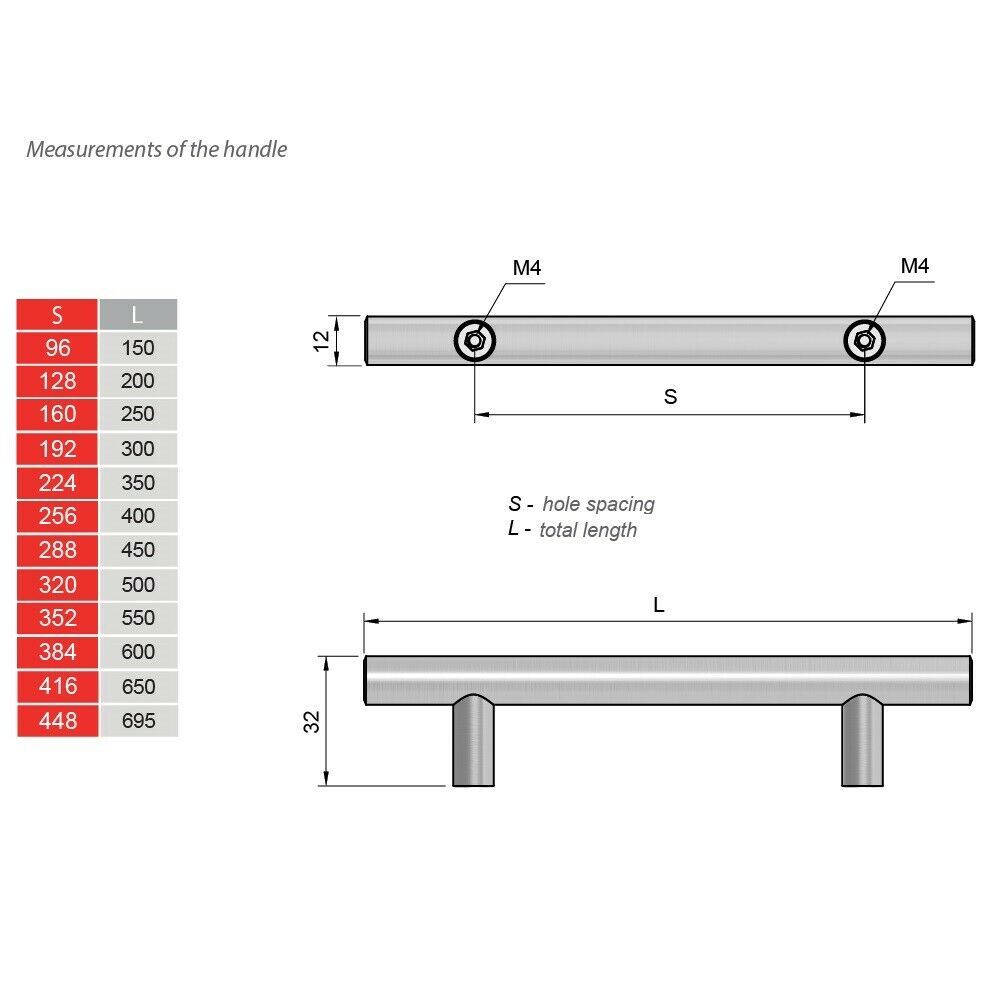 T-Bar nábytková madlo 288 mm (celková délka 450 mm) ﻿štětovaná ocel/nikl