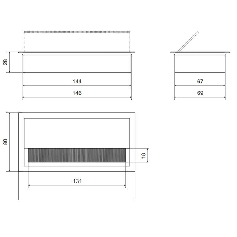 Obdélníkový hliníkový kabelový průchod 160x80mm, stříbrný.