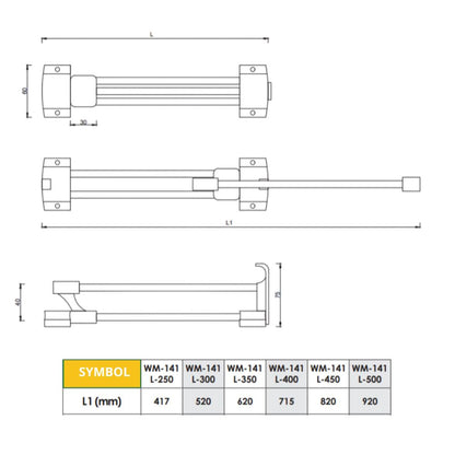 Výsuvný závěs na šatník 450 mm - chrom (3) – Furnica