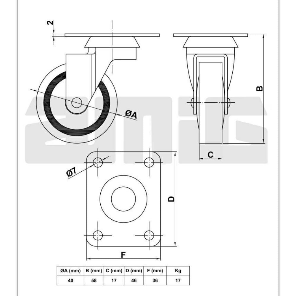 Gumové kolečko s průměrem 40 mm (4) – Furnica
