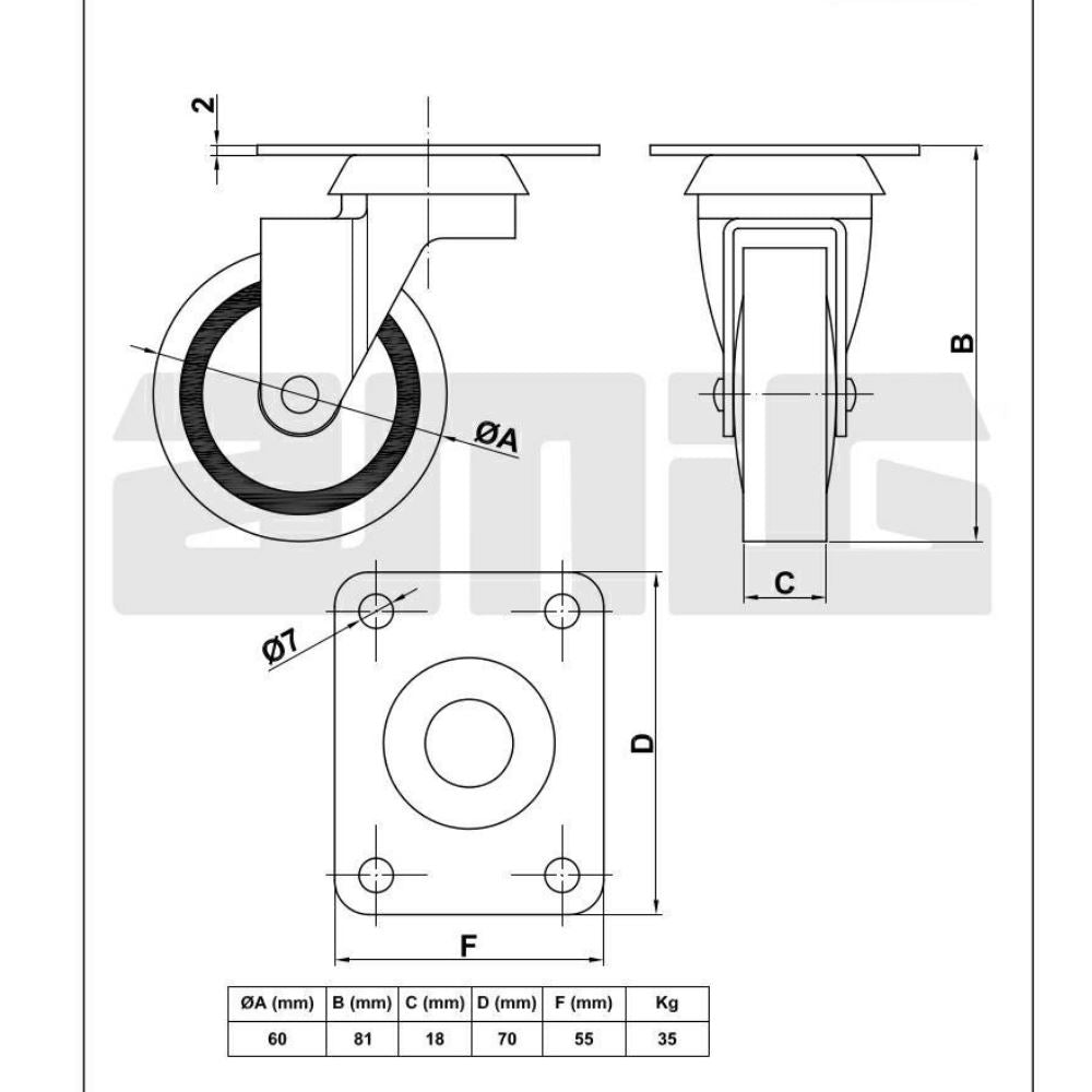 Gumové kolečko s průměrem 60 mm (4) – Furnica