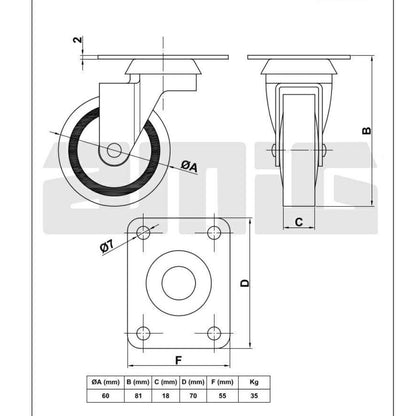 Gumové kolečko s průměrem 60 mm (4) – Furnica