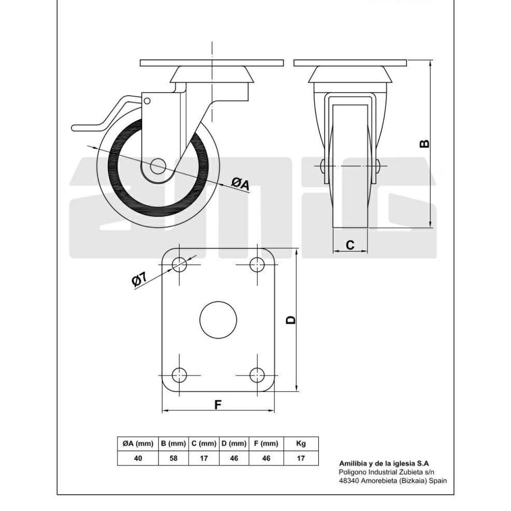 Gumové kolečko s brzdou Ø40mm (4) – Furnica