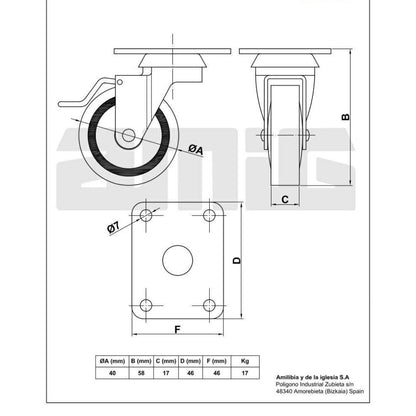 Gumové kolečko s brzdou Ø40mm (4) – Furnica