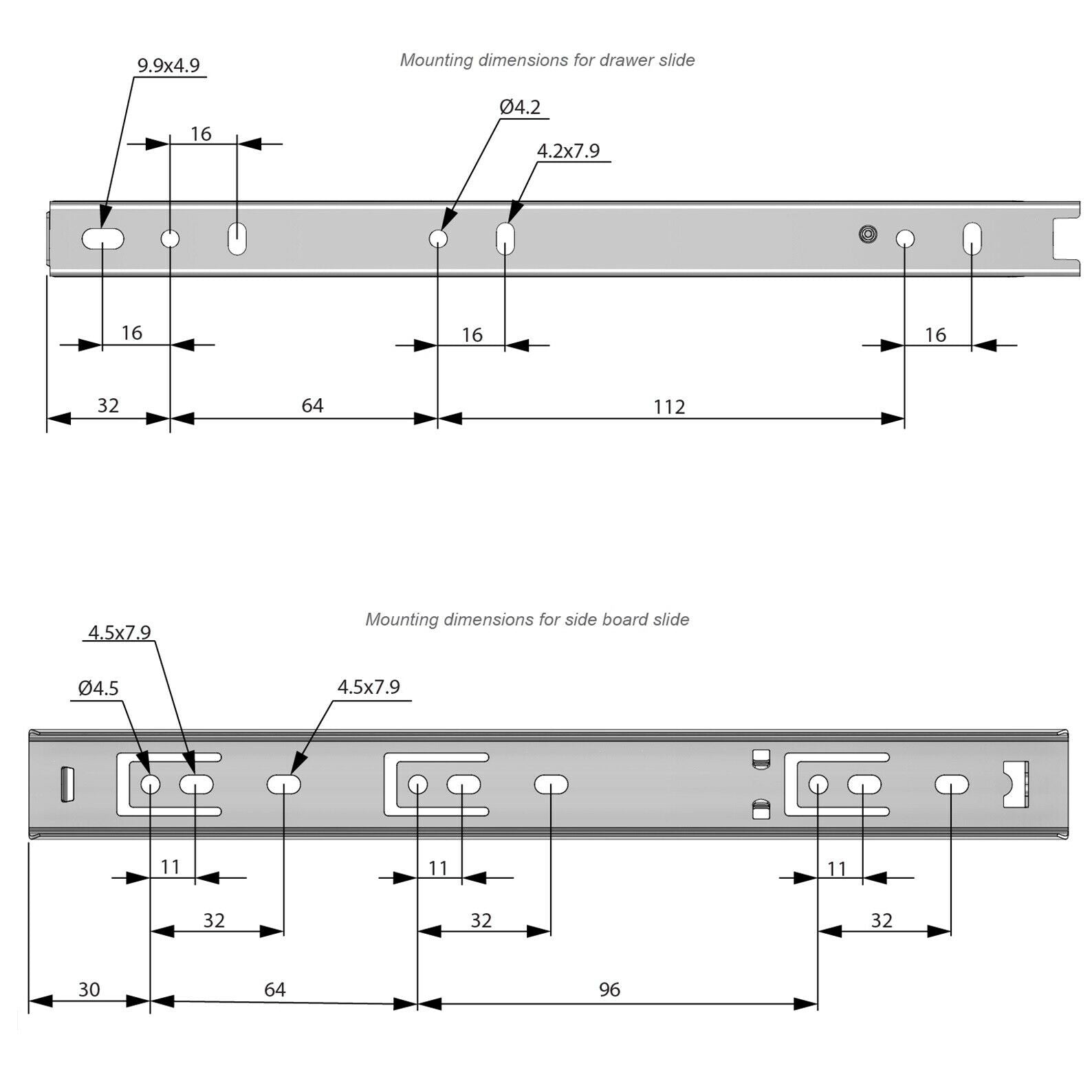 Set of Ball Bearing Slides (left and right), H27 Furnica 