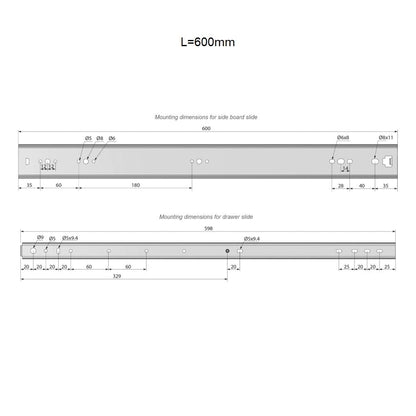 Sada kuličkových výsuvů (levý a pravý), H53 (9) – Furnica