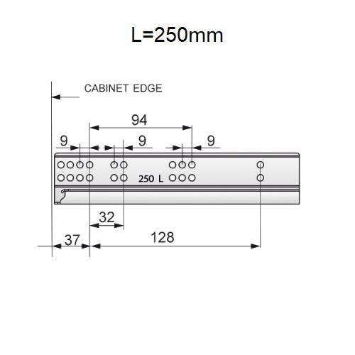 Set of Push-to-Open Undermount Slides (left and right), Full Extension NTP 250mm 