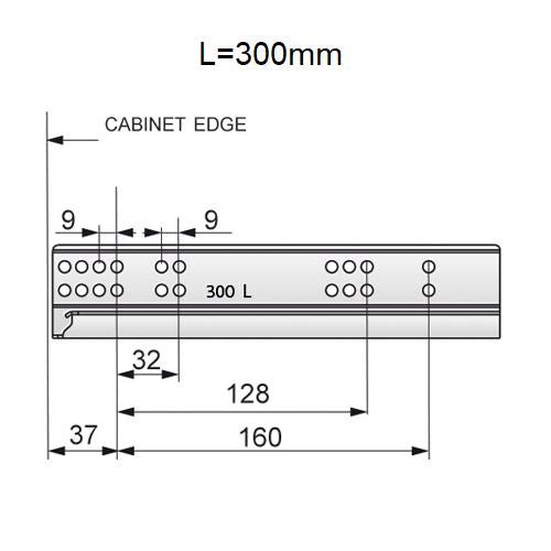 Set of Push-to-Open Undermount Slides (left and right), Full Extension NTP 300mm 