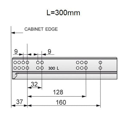 Set of Push-to-Open Undermount Slides (left and right), Full Extension NTP 300mm 