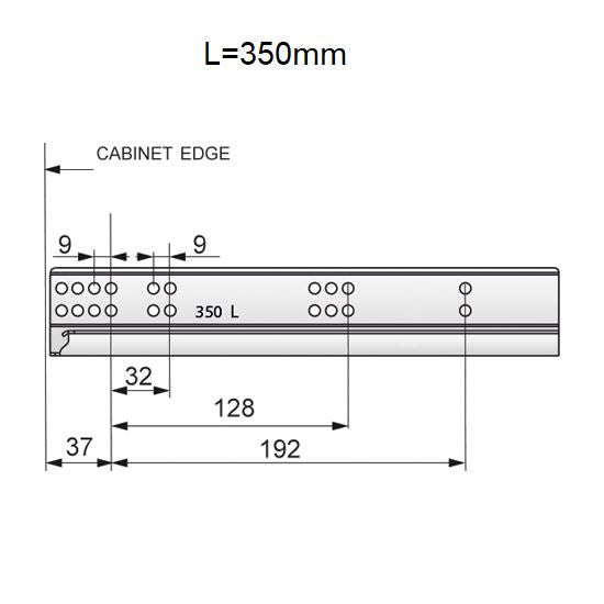Set of Push-to-Open Undermount Slides (left and right), Full Extension NTP 350mm 