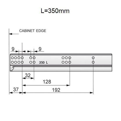 Set of Push-to-Open Undermount Slides (left and right), Full Extension NTP 350mm 