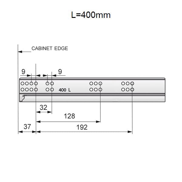 Set of Push-to-Open Undermount Slides (left and right), Full Extension NTP 400mm 