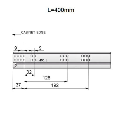 Set of Push-to-Open Undermount Slides (left and right), Full Extension NTP 400mm 