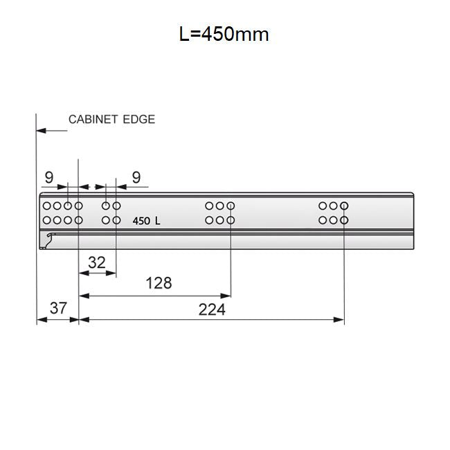 Set of Push-to-Open Undermount Slides (left and right), Full Extension NTP 450mm 