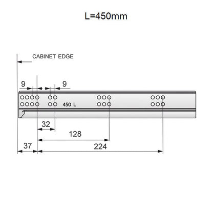 Set of Push-to-Open Undermount Slides (left and right), Full Extension NTP 450mm 