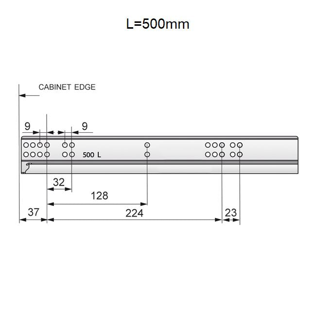 Set of Push-to-Open Undermount Slides (left and right), Full Extension NTP 500mm 