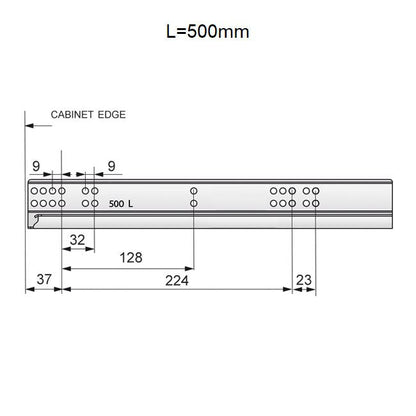 Set of Push-to-Open Undermount Slides (left and right), Full Extension NTP 500mm 