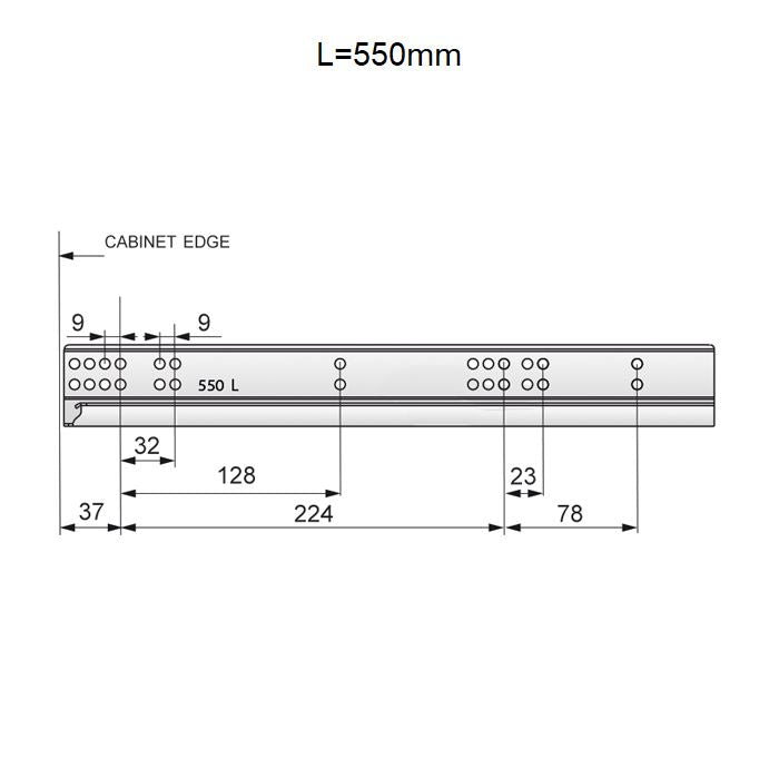 Set of Push-to-Open Undermount Slides (left and right), Full Extension NTP 550mm 