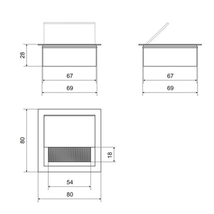 Čtvercový hliníkový kabelový průchod 80x80mm, černý "Vlna" (3) – Furnica