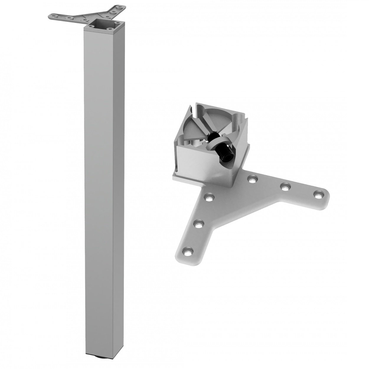 Square Furniture Leg 710mm, Satin, ZnAl Mounting Plate Furnica 