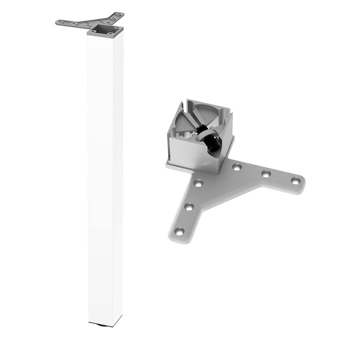 Čtvercová noha nábytku 710 mm, bílá, montážní deska ZnAl – Furnica