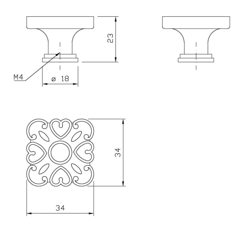 Starý kovový knoflík na skříň - ve tvaru srdce - 34 mm x 34 mm - starožitná mosaz